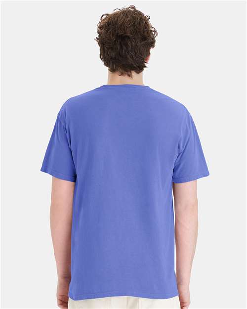 Hanes GDH150 Unisex Garment-Dyed Pocket T-Shirt - Deep Forte Blue - model back