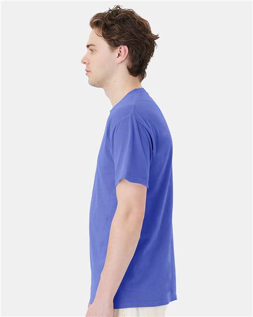 Hanes GDH150 Unisex Garment-Dyed Pocket T-Shirt - Deep Forte Blue - model side