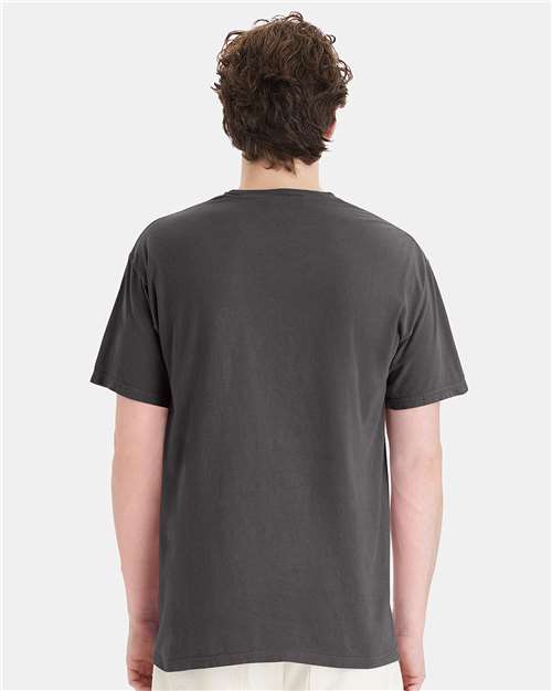 Hanes GDH150 Unisex Garment-Dyed Pocket T-Shirt - New Railroad Grey - model back