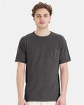 Hanes GDH150 Unisex Garment-Dyed Pocket T-Shirt - New Railroad Grey - model front