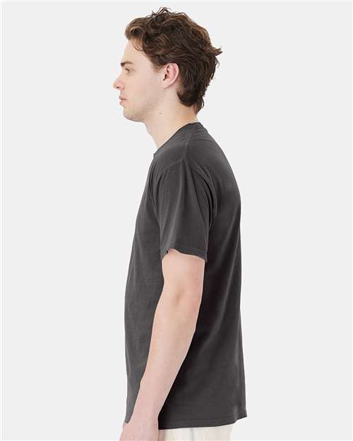 Hanes GDH150 Unisex Garment-Dyed Pocket T-Shirt - New Railroad Grey - model side