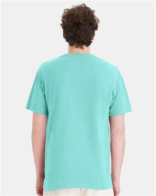 Hanes GDH150 Unisex Garment-Dyed Pocket T-Shirt - Mint - model back