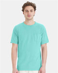 Hanes GDH150 Unisex Garment-Dyed Pocket T-Shirt - Mint - model front