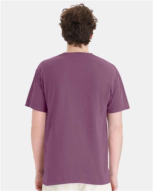 Hanes GDH150 Unisex Garment-Dyed Pocket T-Shirt - Purple Plum Raisin - model back