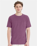 Hanes GDH150 Unisex Garment-Dyed Pocket T-Shirt - Purple Plum Raisin - model front