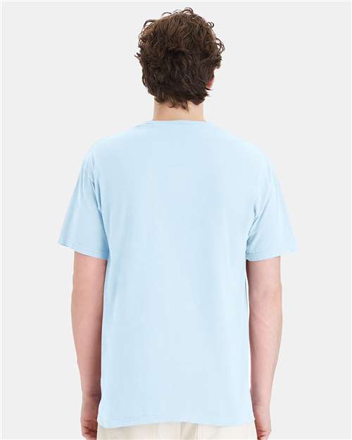 Hanes GDH150 Unisex Garment-Dyed Pocket T-Shirt - Soothing Blue - model back