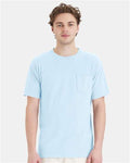 Hanes GDH150 Unisex Garment-Dyed Pocket T-Shirt - Soothing Blue - model front