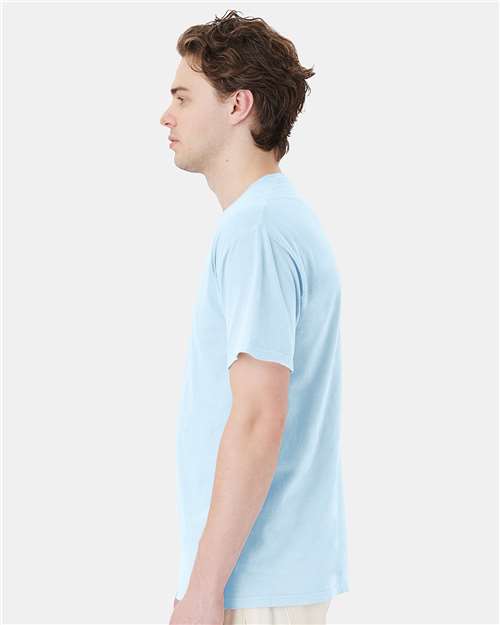 Hanes GDH150 Unisex Garment-Dyed Pocket T-Shirt - Soothing Blue - model side