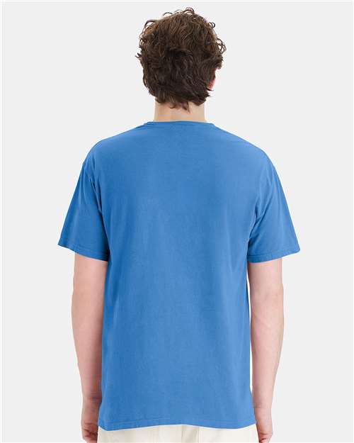 Hanes GDH150 Unisex Garment-Dyed Pocket T-Shirt - Summer Sky Blue - model back