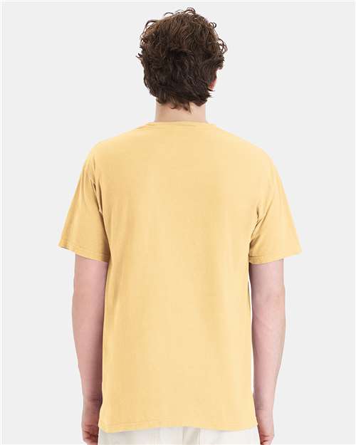 Hanes GDH150 Unisex Garment-Dyed Pocket T-Shirt - Summer Squash Yellow - model back