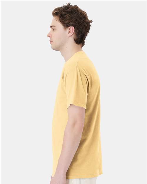 Hanes GDH150 Unisex Garment-Dyed Pocket T-Shirt - Summer Squash Yellow - model side