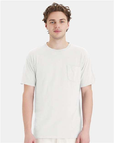 Hanes GDH150 Unisex Garment-Dyed Pocket T-Shirt - White - model front