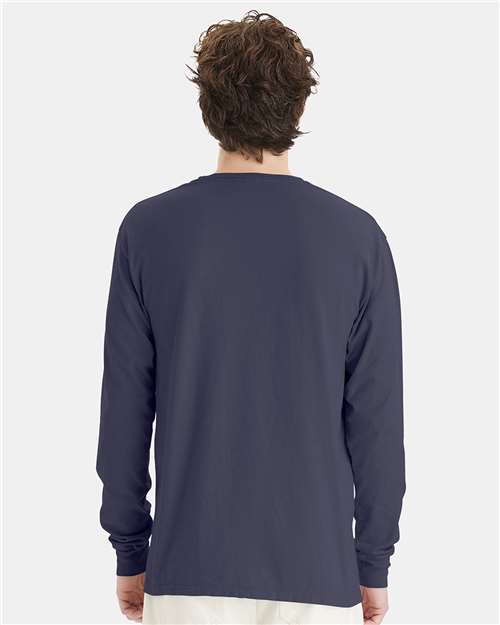 Hanes GDH200 Unisex Garment-Dyed Long Sleeve T-Shirt - Anchor Slate - model back