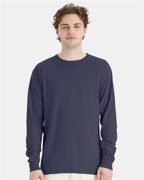 Hanes GDH200 Unisex Garment-Dyed Long Sleeve T-Shirt - Anchor Slate - model front