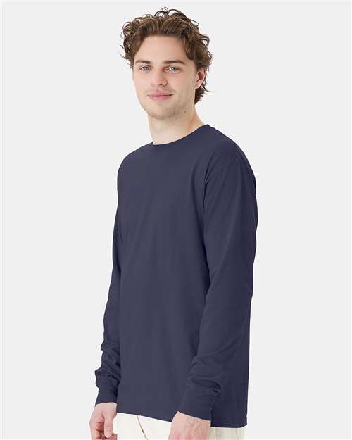 Hanes GDH200 Unisex Garment-Dyed Long Sleeve T-Shirt - Anchor Slate - model side