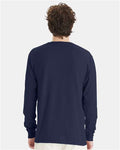 Hanes GDH200 Unisex Garment-Dyed Long Sleeve T-Shirt - Navy - model back