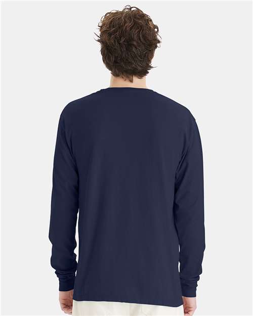 Hanes GDH200 Unisex Garment-Dyed Long Sleeve T-Shirt - Navy - model back