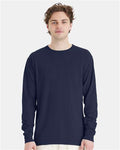 Hanes GDH200 Unisex Garment-Dyed Long Sleeve T-Shirt - Navy - model front