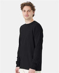 Hanes GDH200 Unisex Garment-Dyed Long Sleeve T-Shirt - Black - model side
