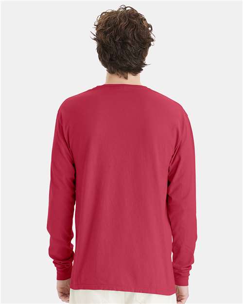 Hanes GDH200 Unisex Garment-Dyed Long Sleeve T-Shirt - Crimson Fall - model back