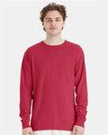 Hanes GDH200 Unisex Garment-Dyed Long Sleeve T-Shirt - Crimson Fall - model front