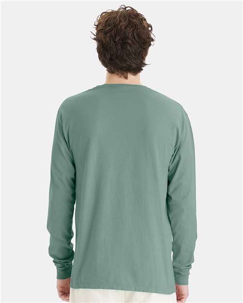 Hanes GDH200 Unisex Garment-Dyed Long Sleeve T-Shirt - Cypress Green - model back