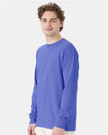 Hanes GDH200 Unisex Garment-Dyed Long Sleeve T-Shirt - Deep Forte Blue - model side