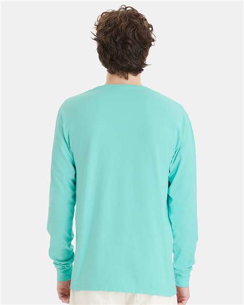 Hanes GDH200 Unisex Garment-Dyed Long Sleeve T-Shirt - Mint - model back