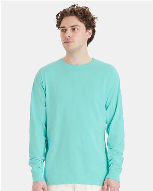 Hanes GDH200 Unisex Garment-Dyed Long Sleeve T-Shirt - Mint - model front