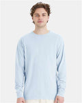 Hanes GDH200 Unisex Garment-Dyed Long Sleeve T-Shirt - Soothing Blue - model front