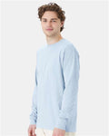 Hanes GDH200 Unisex Garment-Dyed Long Sleeve T-Shirt - Soothing Blue - model side