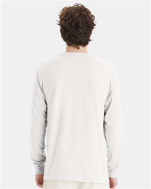 Hanes GDH200 Unisex Garment-Dyed Long Sleeve T-Shirt - White - model back
