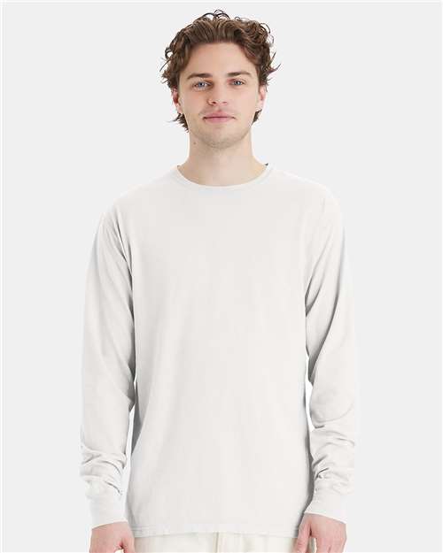 Hanes GDH200 Unisex Garment-Dyed Long Sleeve T-Shirt - White - model front