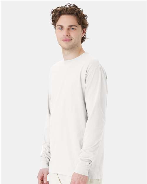 Hanes GDH200 Unisex Garment-Dyed Long Sleeve T-Shirt - White - model side