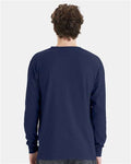 Hanes GDH250 Unisex Garment-Dyed Long Sleeve T-Shirt With a Pocket - Navy - model back