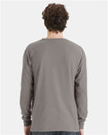 Hanes GDH250 Unisex Garment-Dyed Long Sleeve T-Shirt With a Pocket - Concrete Grey - model back