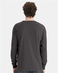 Hanes GDH250 Unisex Garment-Dyed Long Sleeve T-Shirt With a Pocket - New Railroad Grey - model back