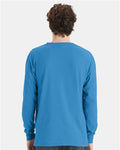 Hanes GDH250 Unisex Garment-Dyed Long Sleeve T-Shirt With a Pocket - Summer Sky Blue - model back