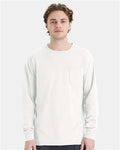 Hanes GDH250 Unisex Garment-Dyed Long Sleeve T-Shirt With a Pocket - White - model front