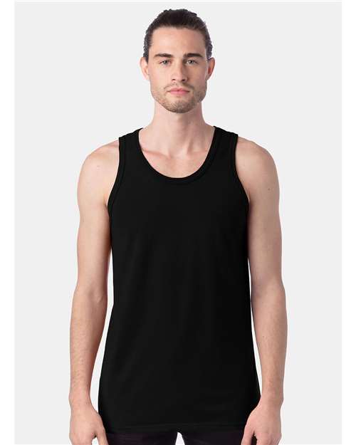 Hanes GDH300 Unisex Garment-Dyed Unisex Tank Top - Black - model front