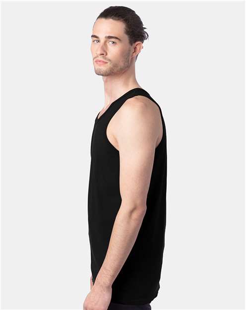 Hanes GDH300 Unisex Garment-Dyed Unisex Tank Top - Black - model side
