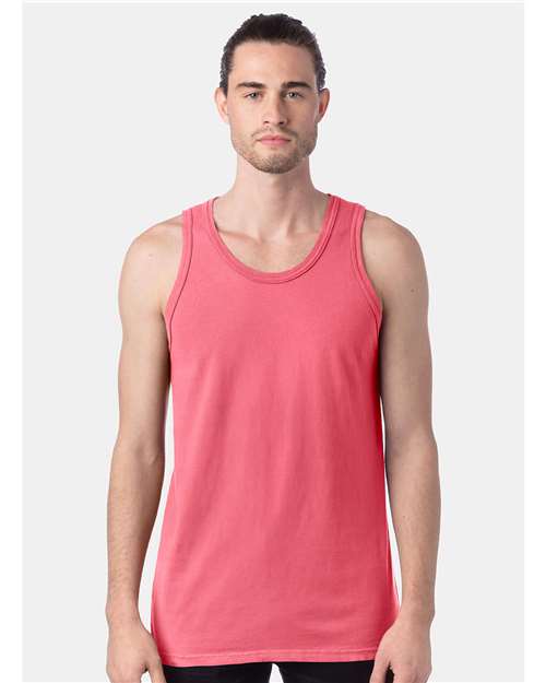 Hanes GDH300 Unisex Garment-Dyed Unisex Tank Top - Coral Craze - model front