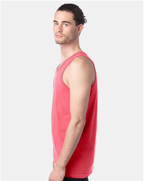 Hanes GDH300 Unisex Garment-Dyed Unisex Tank Top - Coral Craze - model side