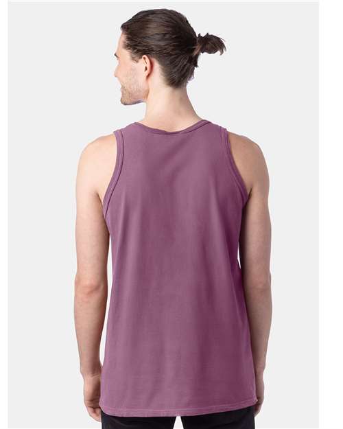 Hanes GDH300 Unisex Garment-Dyed Unisex Tank Top - Purple Plum Raisin - model back