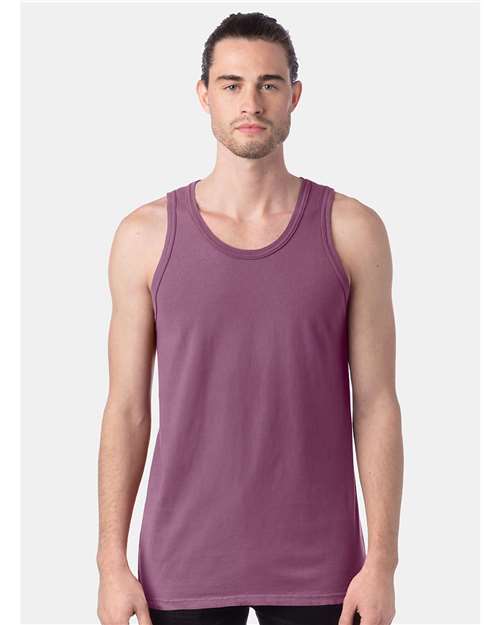 Hanes GDH300 Unisex Garment-Dyed Unisex Tank Top - Purple Plum Raisin - model front