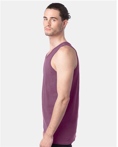 Hanes GDH300 Unisex Garment-Dyed Unisex Tank Top - Purple Plum Raisin - model side