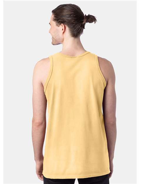 Hanes GDH300 Unisex Garment-Dyed Unisex Tank Top - Summer Squash Yellow - model back