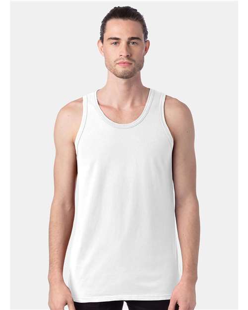 Hanes GDH300 Unisex Garment-Dyed Unisex Tank Top - White - model front