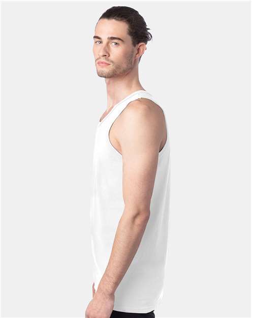 Hanes GDH300 Unisex Garment-Dyed Unisex Tank Top - White - model side