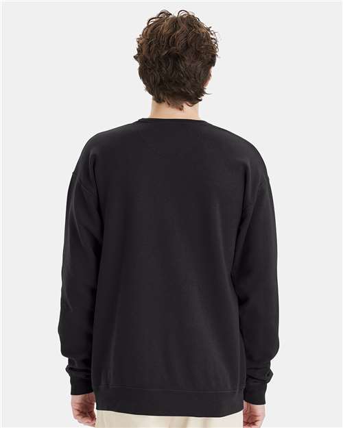 Hanes GDH400 Unisex Garment-Dyed Crewneck Sweatshirt - Black - model back